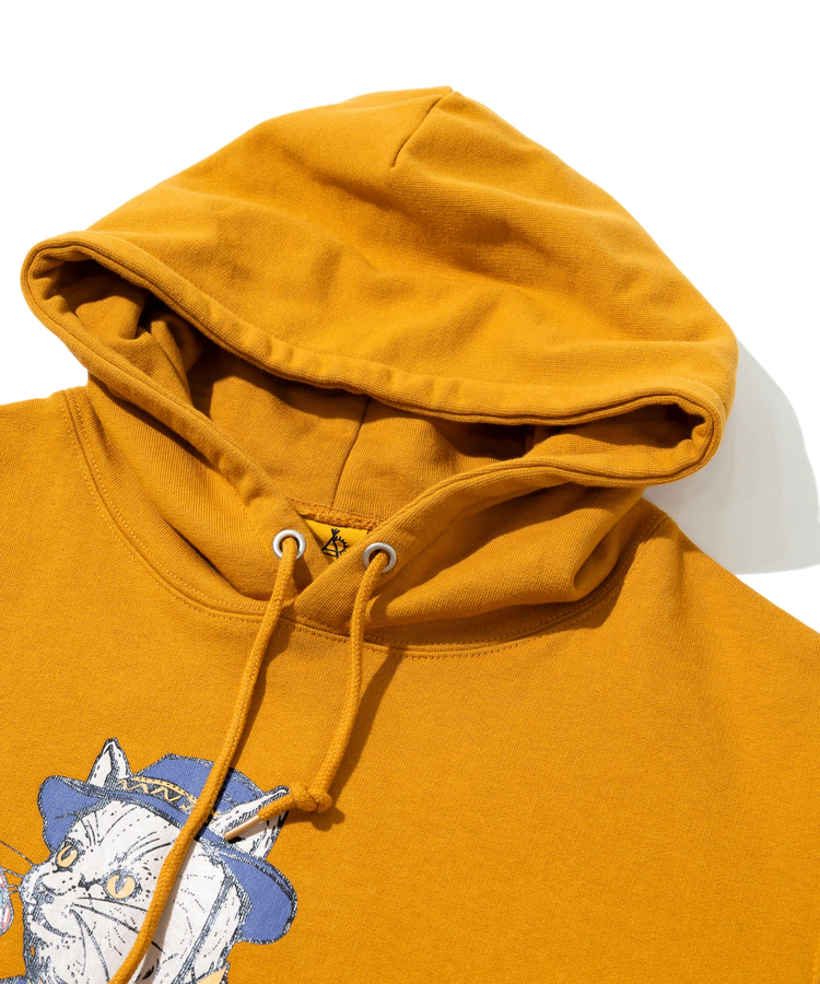 go slow caravan(ゴースローキャラバン) |空紡糸裏毛 スキレットピザ猫 ヘムスピンドルフーディー (MENS/WOMENS)