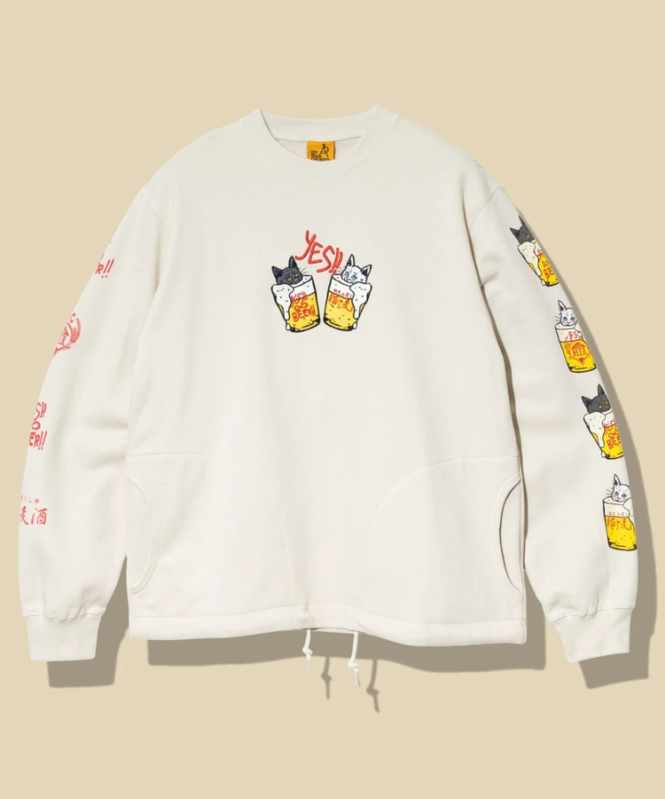 go slow caravan(ゴースローキャラバン) |空紡糸裏毛 猫と麦酒 ヘムスピンドルクルースウェット (MENS/WOMENS)