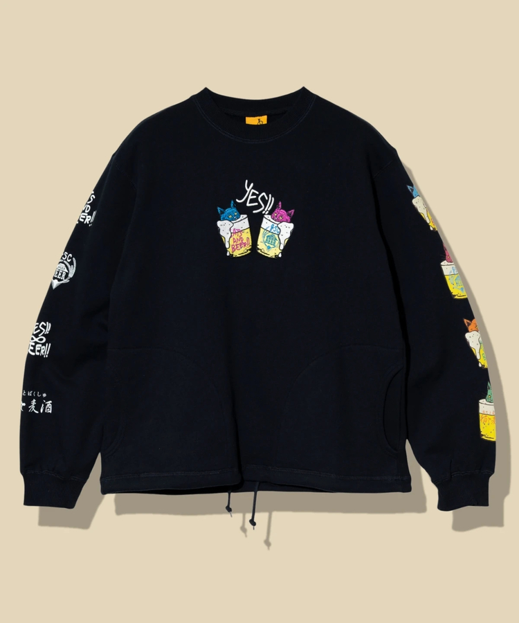 go slow caravan(ゴースローキャラバン) |空紡糸裏毛 猫と麦酒 ヘムスピンドルクルースウェット (MENS/WOMENS)