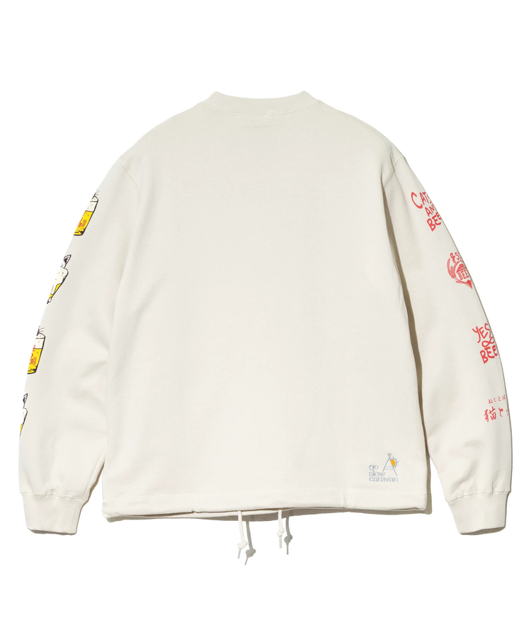 go slow caravan(ゴースローキャラバン) |空紡糸裏毛 猫と麦酒 ヘムスピンドルクルースウェット (MENS/WOMENS)