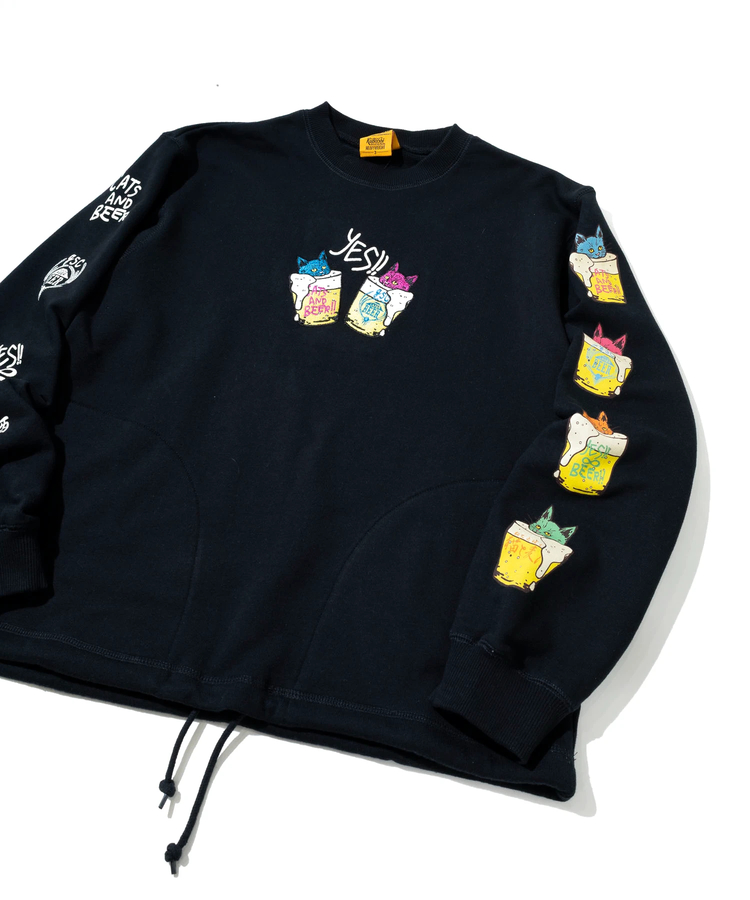 go slow caravan(ゴースローキャラバン) |空紡糸裏毛 猫と麦酒 ヘムスピンドルクルースウェット (MENS/WOMENS)