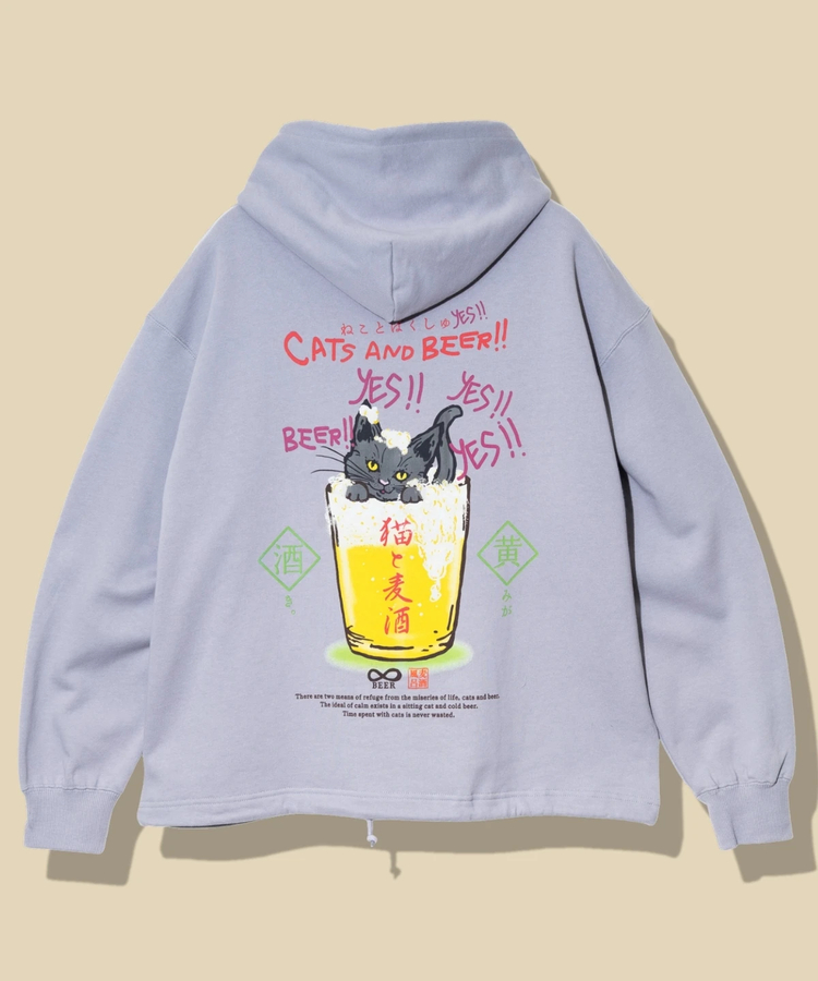 go slow caravan(ゴースローキャラバン) |空紡糸裏毛 猫と麦酒ヘムスピンドル BOX フーディー (MENS/WOMENS)