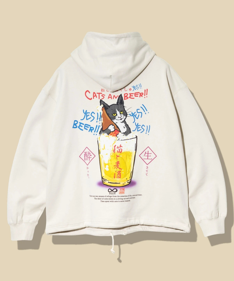 go slow caravan(ゴースローキャラバン) |空紡糸裏毛 猫と麦酒ヘムスピンドル BOX フーディー (MENS/WOMENS)