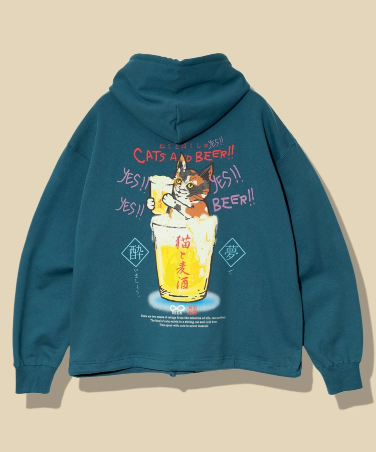 go slow caravan(ゴースローキャラバン) |空紡糸裏毛 猫と麦酒ヘムスピンドル BOX フーディー (MENS/WOMENS)