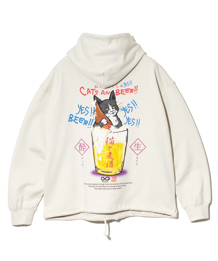 go slow caravan(ゴースローキャラバン) |空紡糸裏毛 猫と麦酒ヘムスピンドル BOX フーディー (MENS/WOMENS)
