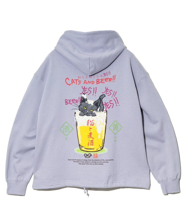 go slow caravan(ゴースローキャラバン) |空紡糸裏毛 猫と麦酒ヘムスピンドル BOX フーディー (MENS/WOMENS)