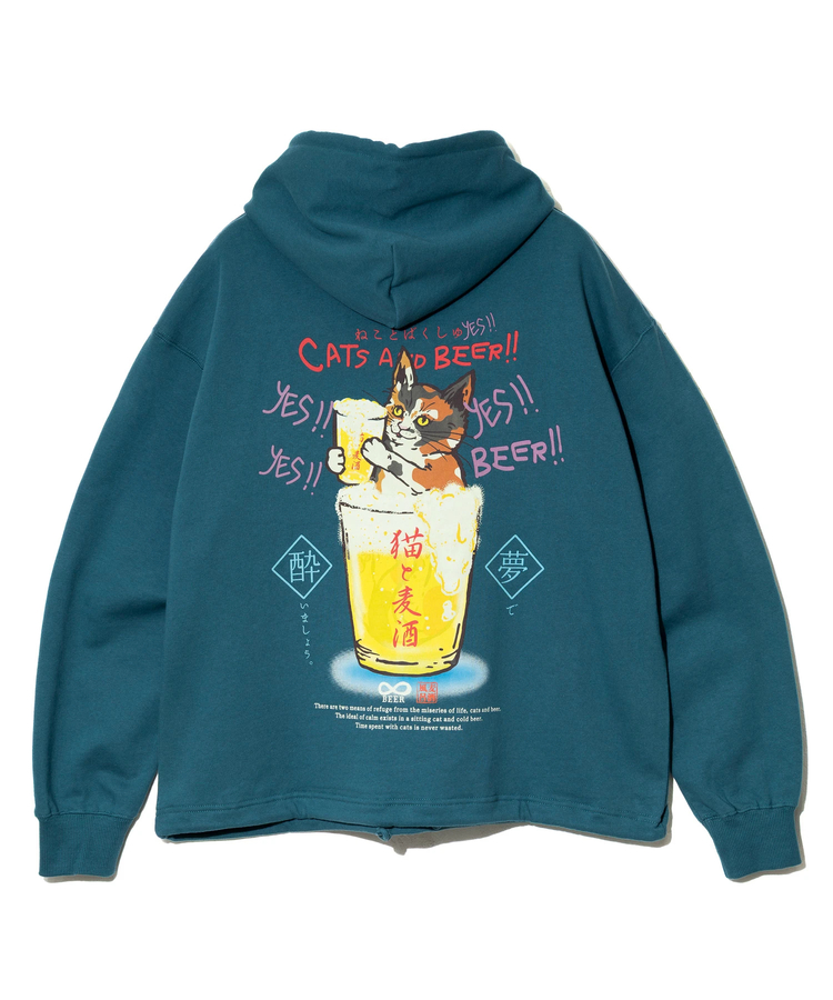 go slow caravan(ゴースローキャラバン) |空紡糸裏毛 猫と麦酒ヘムスピンドル BOX フーディー (MENS/WOMENS)