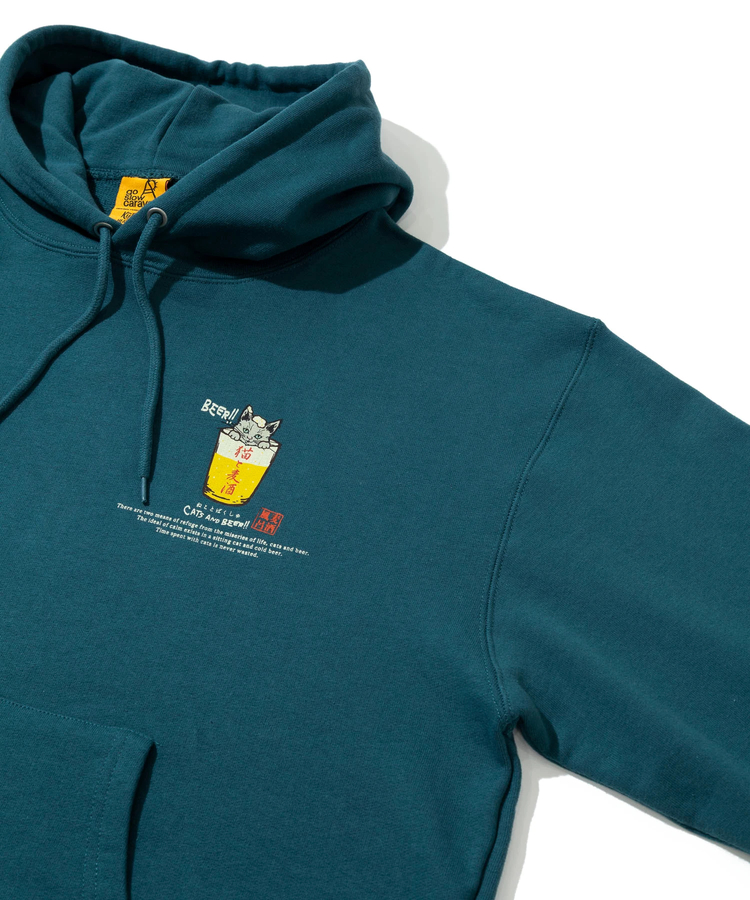 go slow caravan(ゴースローキャラバン) |空紡糸裏毛 猫と麦酒ヘムスピンドル BOX フーディー (MENS/WOMENS)