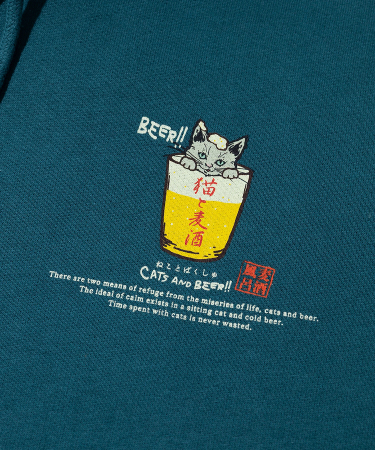 go slow caravan(ゴースローキャラバン) |空紡糸裏毛 猫と麦酒ヘムスピンドル BOX フーディー (MENS/WOMENS)