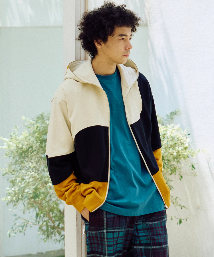 go slow caravan(ゴースローキャラバン) |空紡糸裏毛 CRAZY切替 FULL ZIP パーカー (MENS)