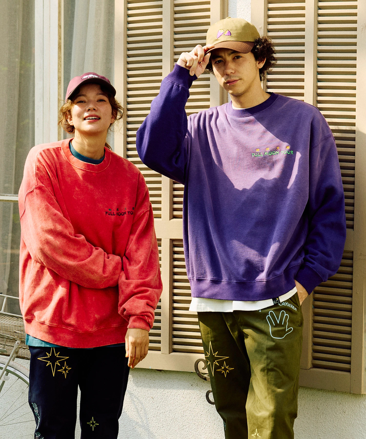 go slow caravan(ゴースローキャラバン) |SALO裏起毛 ケミカル/フェード BOX クルースウェット FULL MOON (MENS)