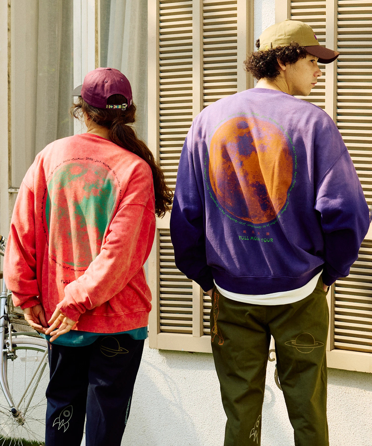 go slow caravan(ゴースローキャラバン) |SALO裏起毛 ケミカル/フェード BOX クルースウェット FULL MOON (MENS)