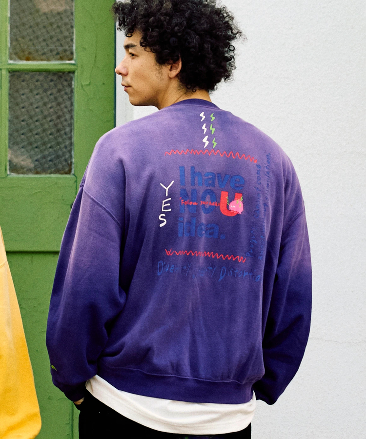 go slow caravan(ゴースローキャラバン) |SALO裏起毛グラデフェード BOX クルースウェット I HAVE NOU IDEA (MENS)