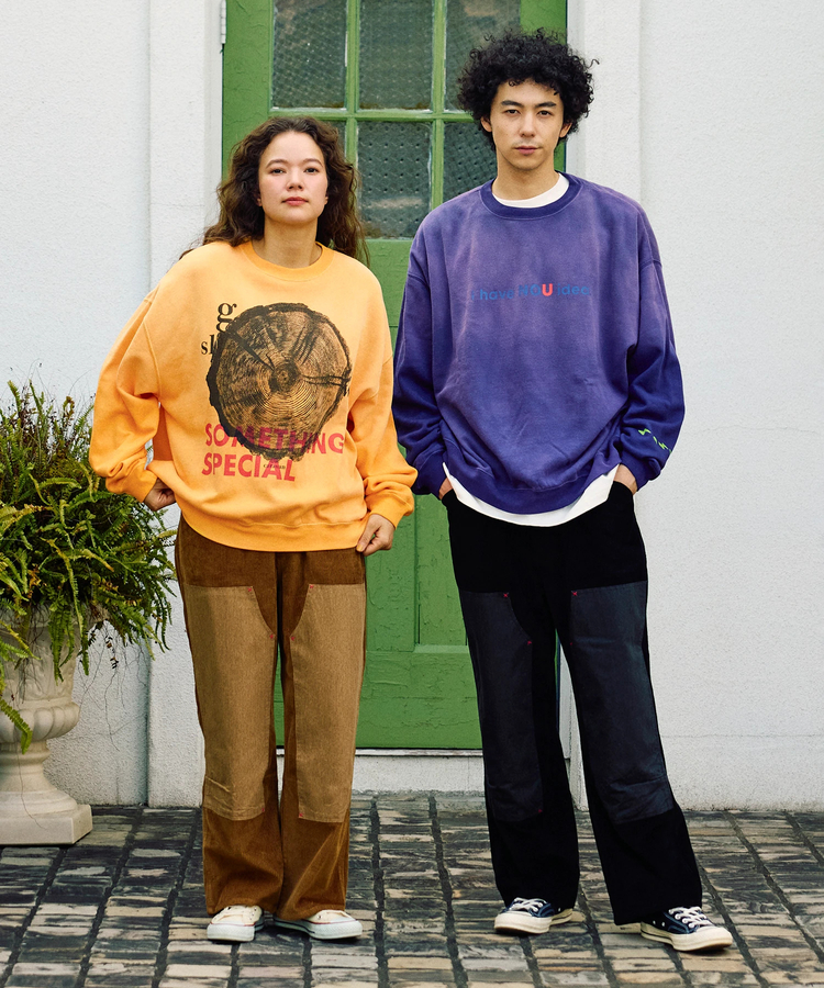 go slow caravan(ゴースローキャラバン) |SALO裏起毛グラデフェード BOX クルースウェット I HAVE NOU IDEA (MENS)