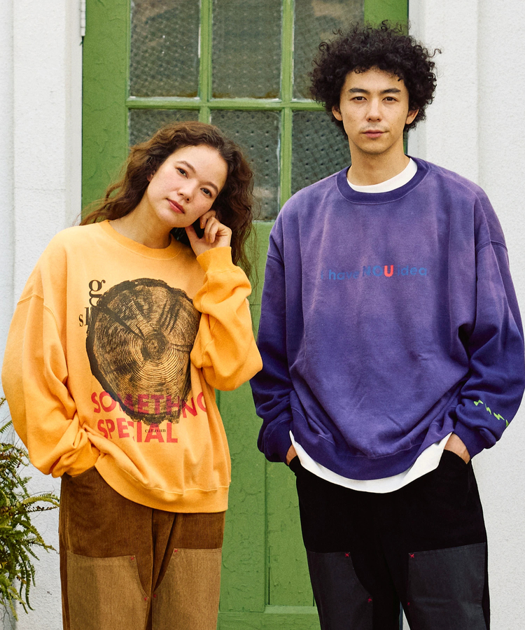 go slow caravan(ゴースローキャラバン) |SALO裏起毛グラデフェード BOX クルースウェット I HAVE NOU IDEA (MENS)