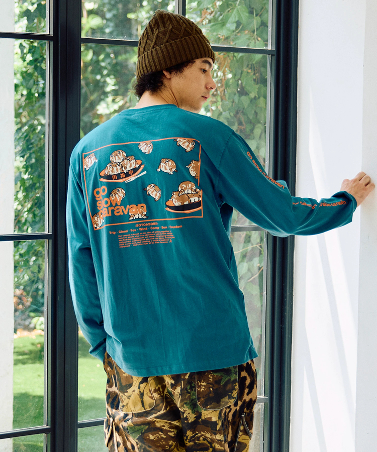 go slow caravan(ゴースローキャラバン) |USA/C スクエアLOGOバックプリントロングスリーブ TEE (MENS)