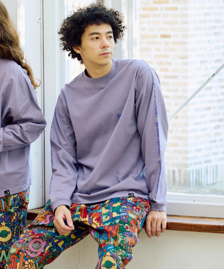 go slow caravan(ゴースローキャラバン) |USA/C スクエアLOGOバックプリントロングスリーブ TEE (MENS)