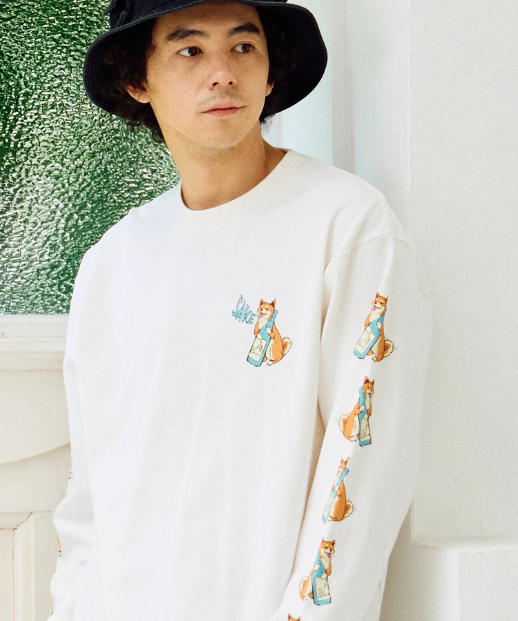 go slow caravan(ゴースローキャラバン) |超ヘビーUSA/C 柴犬と晩酌 ロングスリーブTEE (MENS/WOMENS)