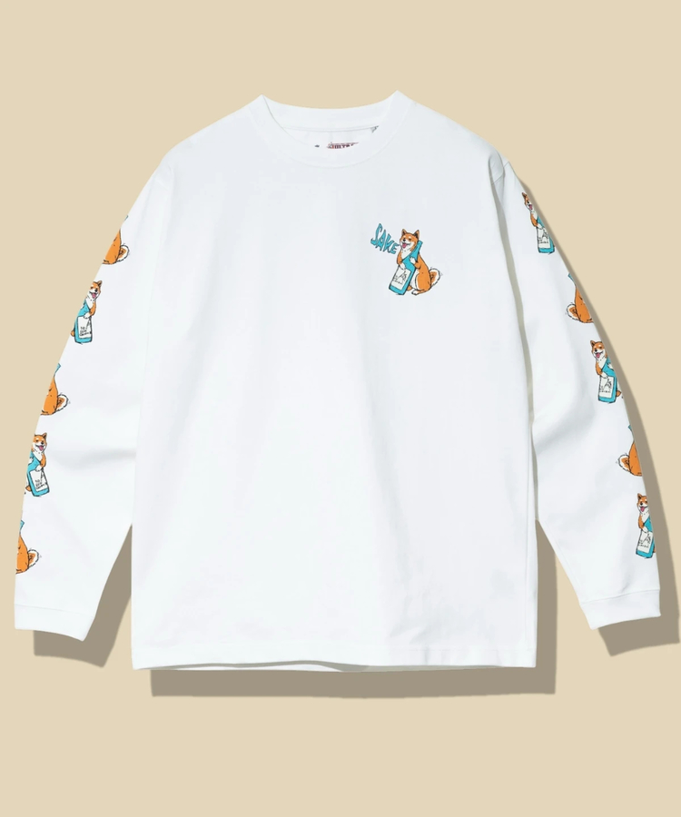 go slow caravan(ゴースローキャラバン) |超ヘビーUSA/C 柴犬と晩酌 ロングスリーブTEE (MENS/WOMENS)