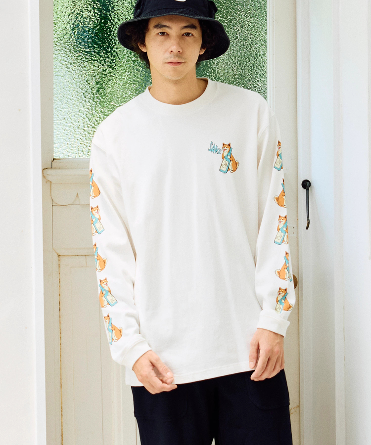 go slow caravan(ゴースローキャラバン) |超ヘビーUSA/C 柴犬と晩酌 ロングスリーブTEE (MENS/WOMENS)