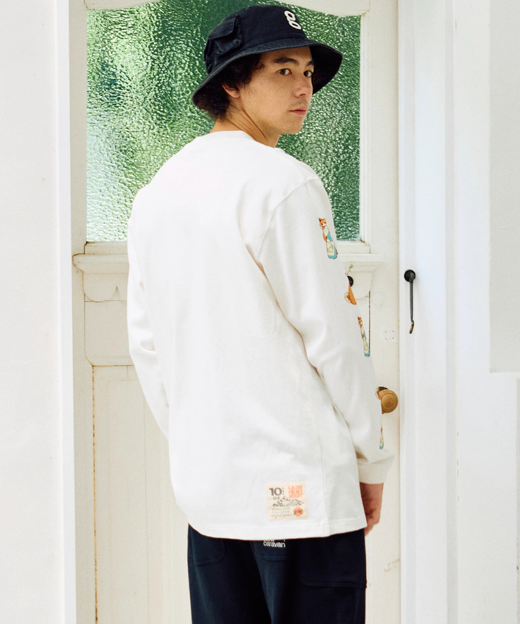 go slow caravan(ゴースローキャラバン) |超ヘビーUSA/C 柴犬と晩酌 ロングスリーブTEE (MENS/WOMENS)