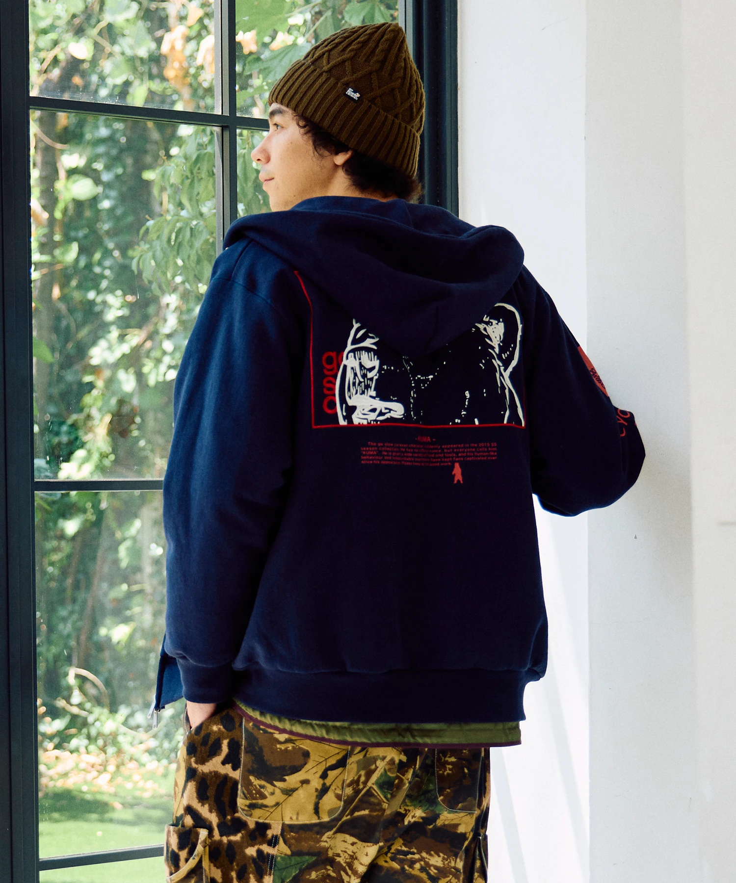 ヘビースウェットx裏ワッフル スクエアクマ ZIPパーカー (MENS