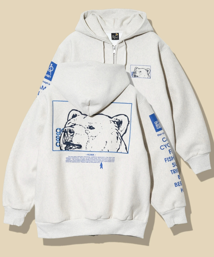 go slow caravan(ゴースローキャラバン) |ヘビースウェットx裏ワッフル スクエアクマ ZIPパーカー (MENS)