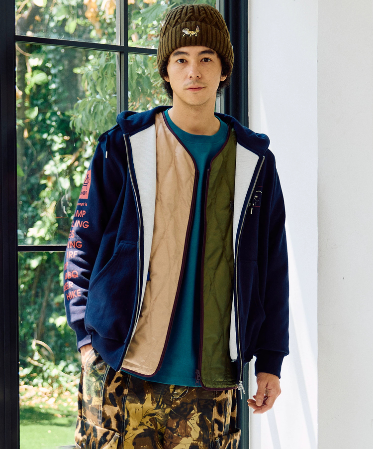 go slow caravan(ゴースローキャラバン) |ヘビースウェットx裏ワッフル スクエアクマ ZIPパーカー (MENS)