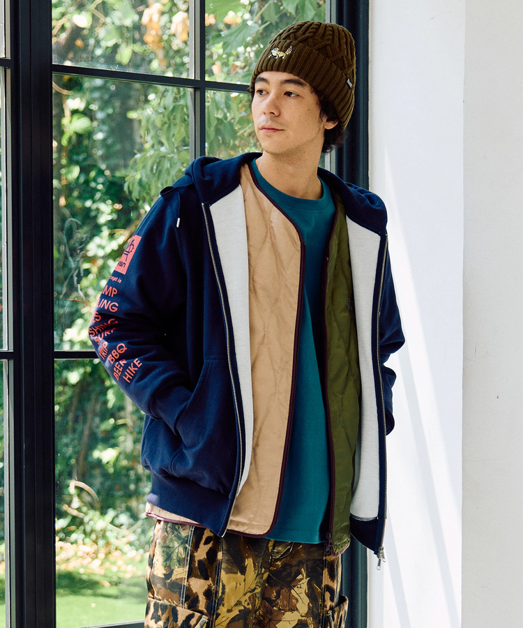 go slow caravan(ゴースローキャラバン) |ヘビースウェットx裏ワッフル スクエアクマ ZIPパーカー (MENS)