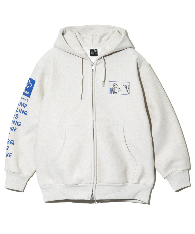 go slow caravan(ゴースローキャラバン) |ヘビースウェットx裏ワッフル スクエアクマ ZIPパーカー (MENS)