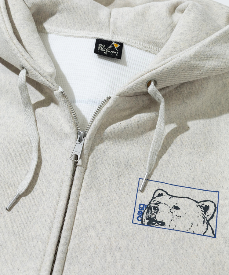 go slow caravan(ゴースローキャラバン) |ヘビースウェットx裏ワッフル スクエアクマ ZIPパーカー (MENS)