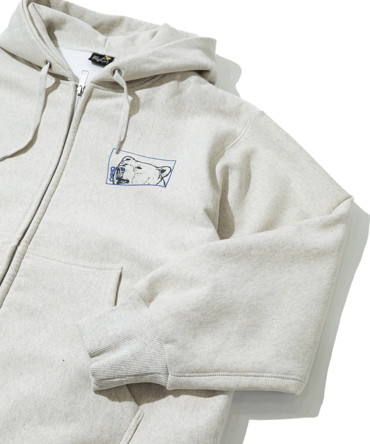 go slow caravan(ゴースローキャラバン) |ヘビースウェットx裏ワッフル スクエアクマ ZIPパーカー (MENS)