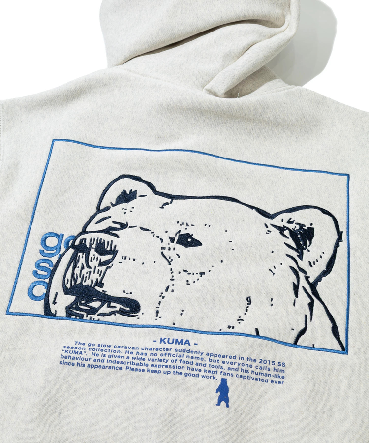 go slow caravan(ゴースローキャラバン) |ヘビースウェットx裏ワッフル スクエアクマ ZIPパーカー (MENS)