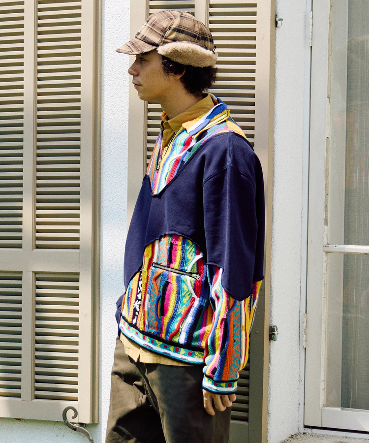 go slow caravan(ゴースローキャラバン) |ヘビースウェットxCRAZYニットBIGハーフZIP (MENS)