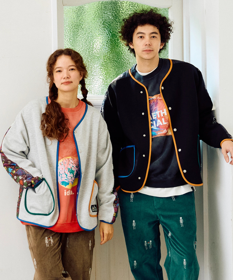 go slow caravan(ゴースローキャラバン) |セパレート中綿キルティングスタンドカラーダンボールニットカーディガン (MENS/WOMENS)