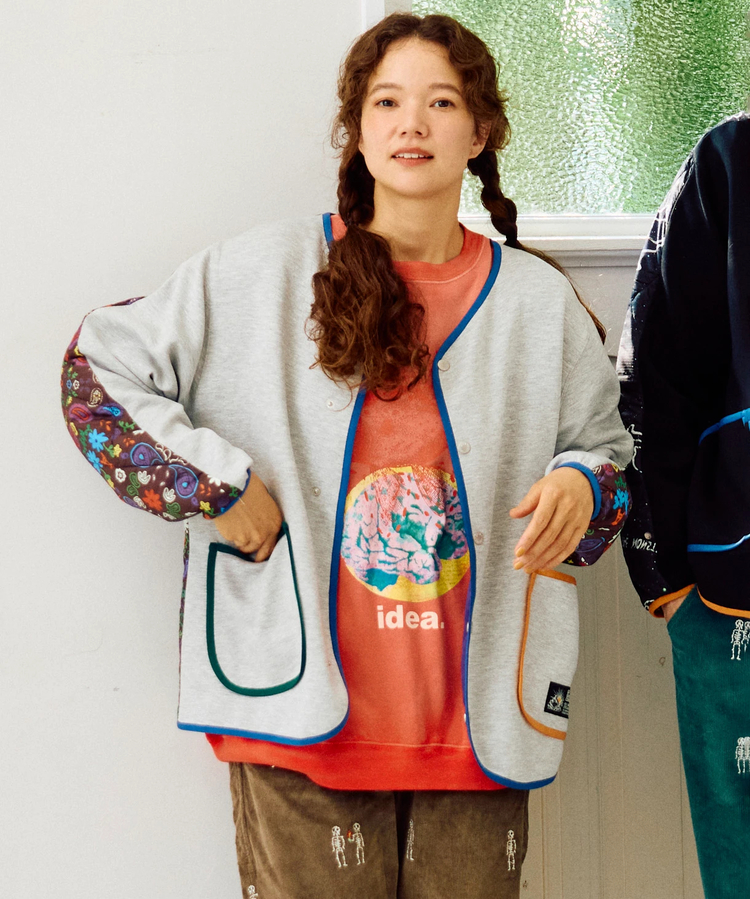 go slow caravan(ゴースローキャラバン) |セパレート中綿キルティングスタンドカラーダンボールニットカーディガン (MENS/WOMENS)