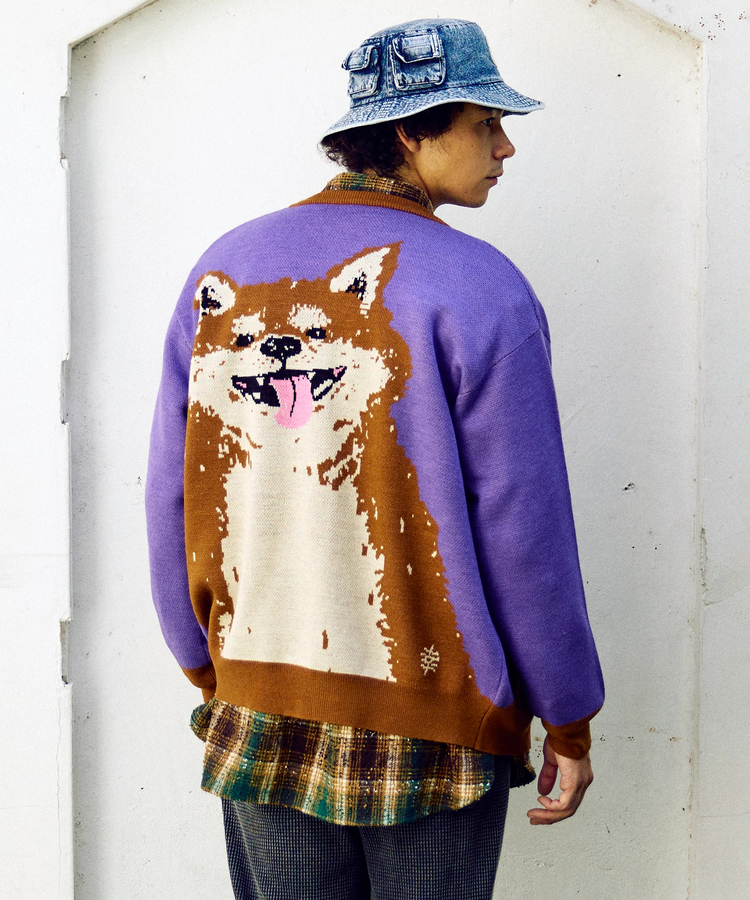 go slow caravan(ゴースローキャラバン) |笑う柴犬 IMPACTジャガードニットカーディガン (MENS/WOMENS)