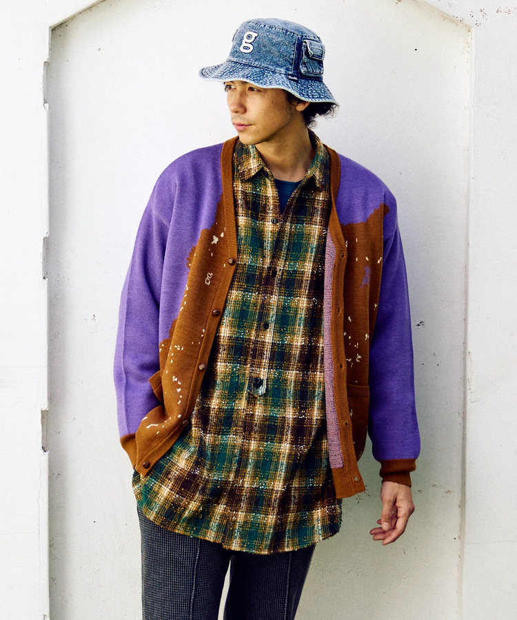 go slow caravan(ゴースローキャラバン) |笑う柴犬 IMPACTジャガードニットカーディガン (MENS/WOMENS)