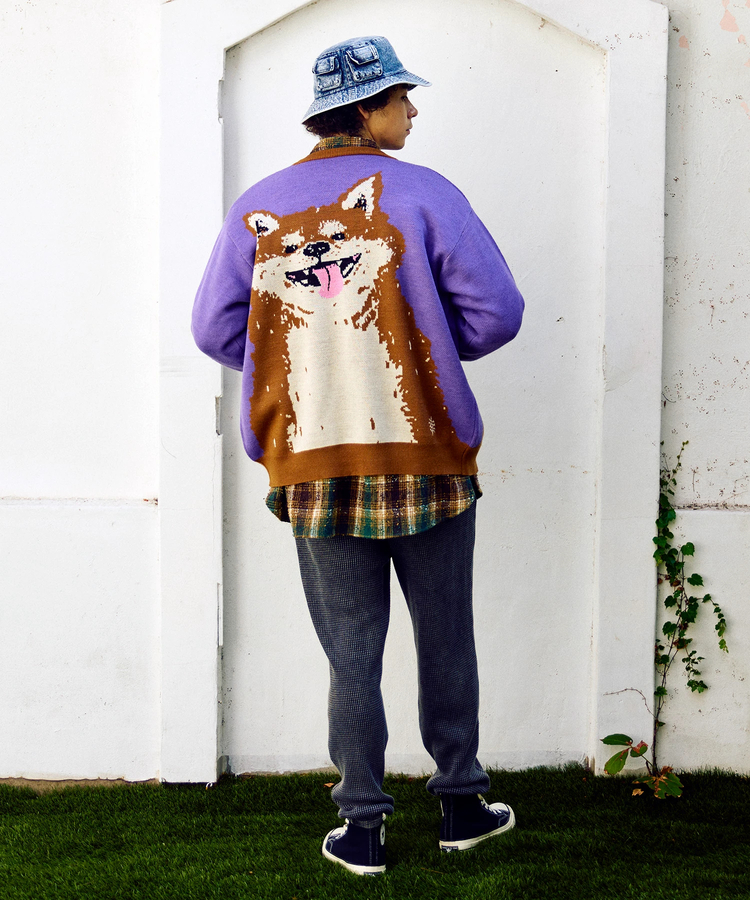 go slow caravan(ゴースローキャラバン) |笑う柴犬 IMPACTジャガードニットカーディガン (MENS/WOMENS)