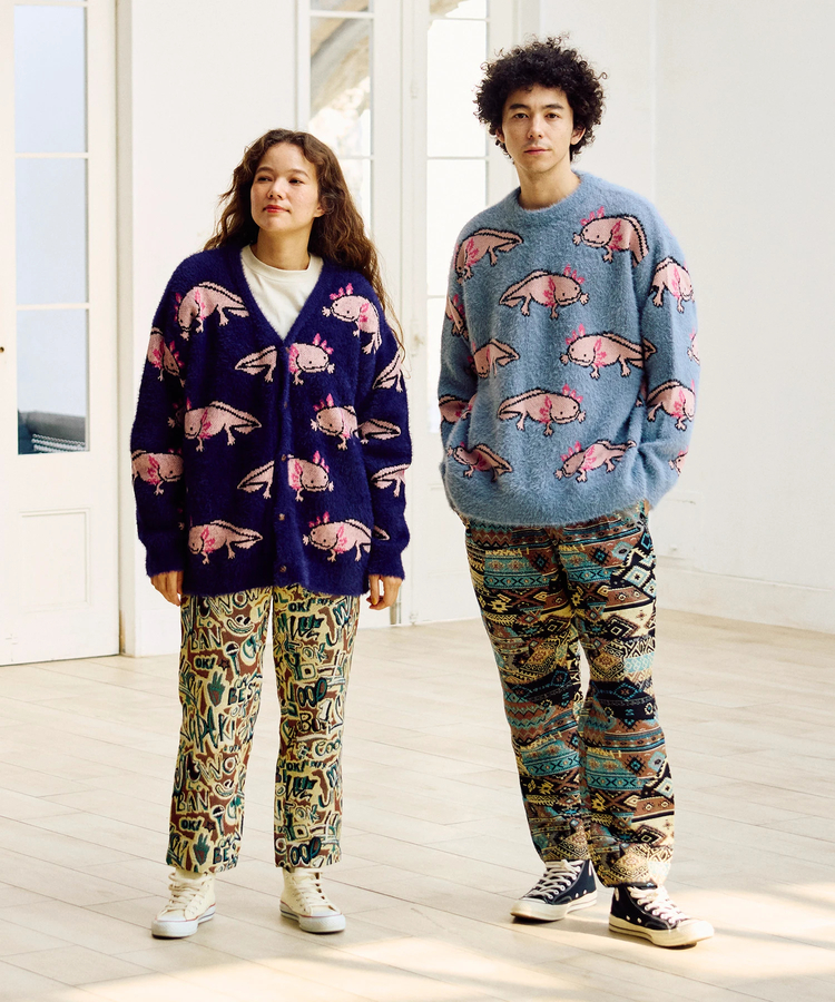 go slow caravan(ゴースローキャラバン) |ウーパールーパーシャギー MIX ジャガードニットBIGセーター (MENS)