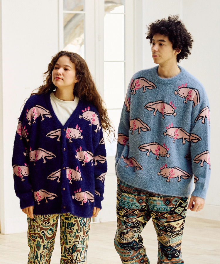 go slow caravan(ゴースローキャラバン) |ウーパールーパーシャギー MIX ジャガードニットBIGセーター (MENS)