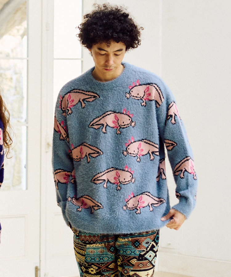 go slow caravan(ゴースローキャラバン) |ウーパールーパーシャギー MIX ジャガードニットBIGセーター (MENS)