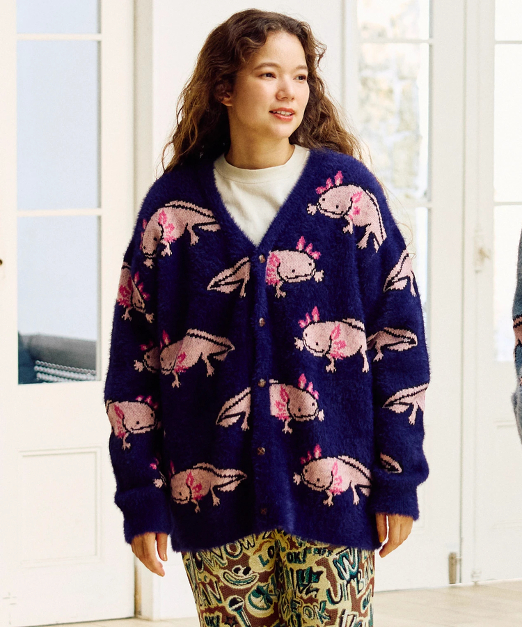 go slow caravan(ゴースローキャラバン) |ウーパールーパーシャギー MIX ジャガードニットカーディガン (MENS)