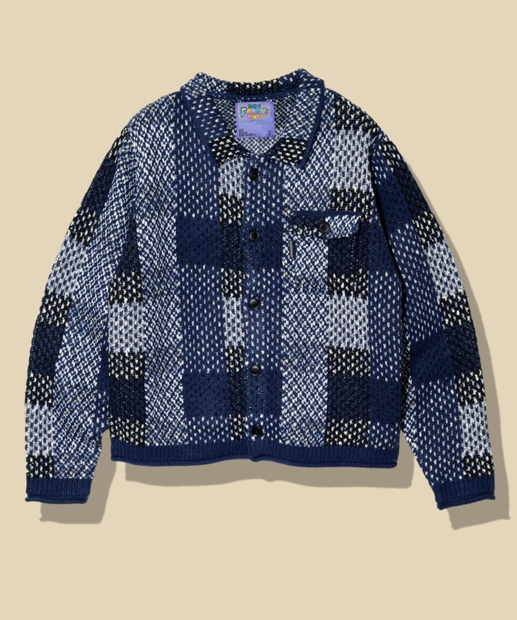 go slow caravan(ゴースローキャラバン) |CRAZY MIX ニットチェックシャツジャケット (MENS)