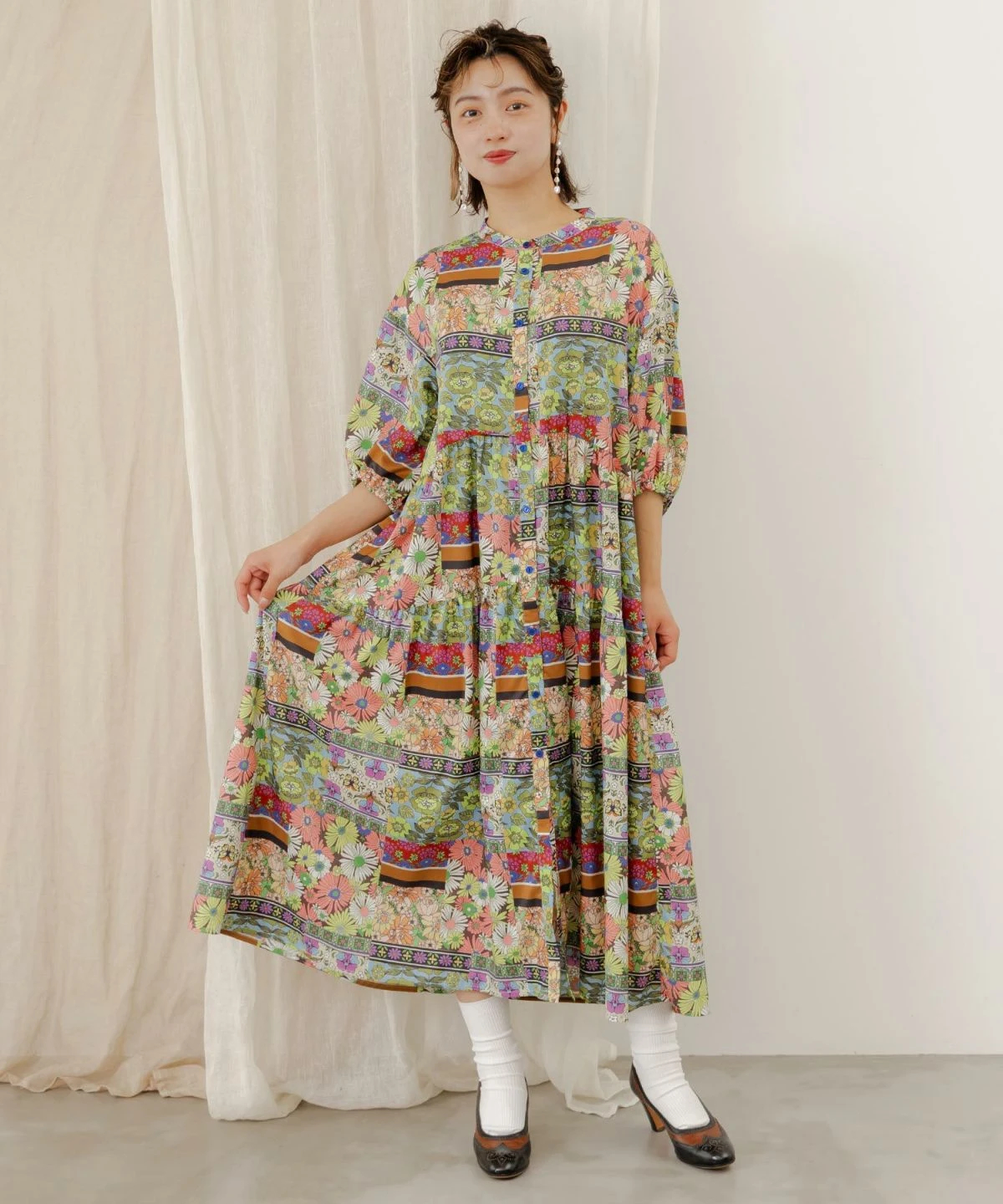 ScoLar/スカラー 総柄パフスリーブOP (WOMENS)｜ファッション