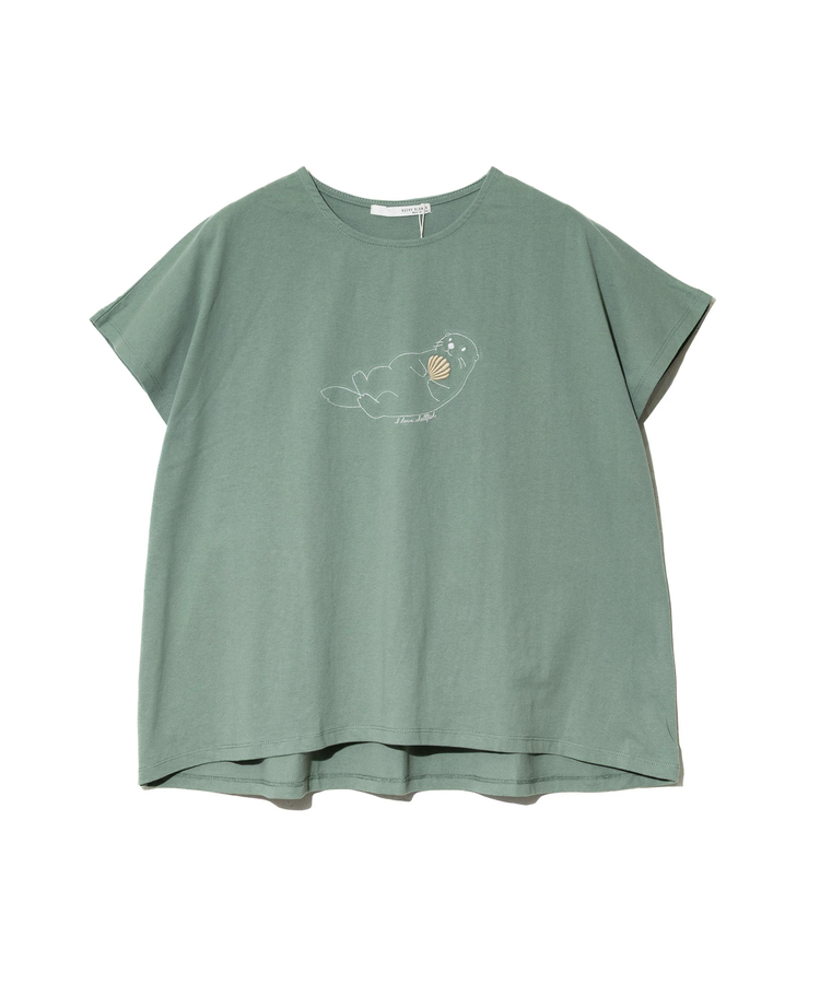 NUEVO BLANCA/ヌエヴォブランカ らっこ刺繍フレンチTEE (WOMENS