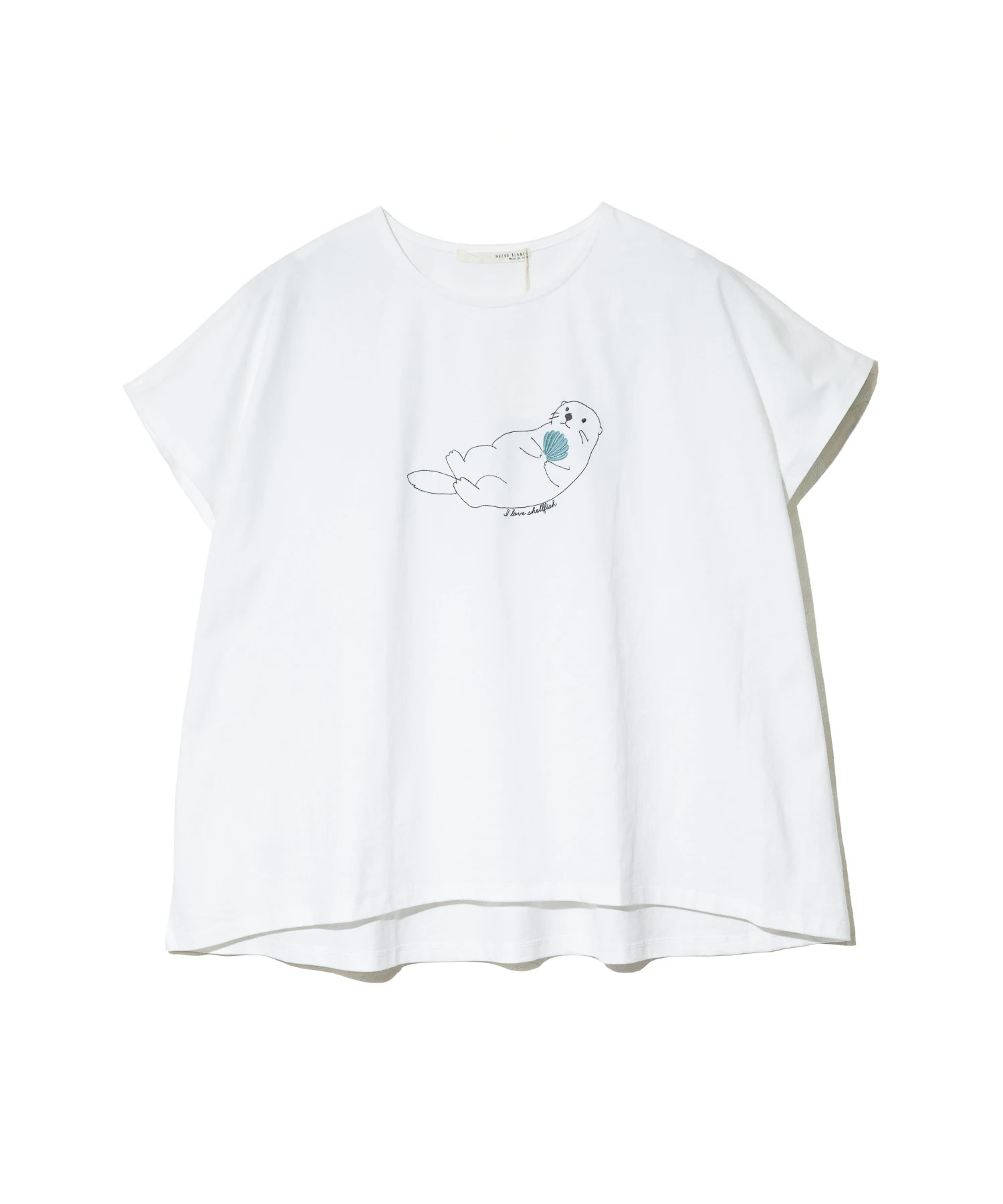 NUEVO BLANCA/ヌエヴォブランカ らっこ刺繍フレンチTEE (WOMENS