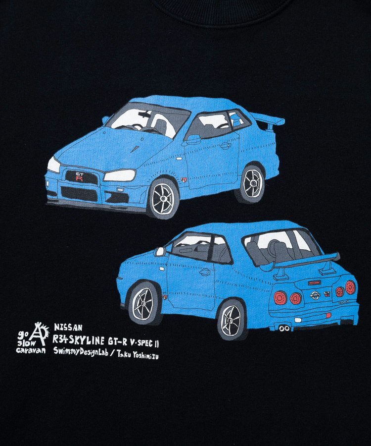 go slow caravan(ゴースローキャラバン) |【NISSAN×go slow caravan】空紡糸裏毛SKYLINE GT-R(R34) P/O (MENS)