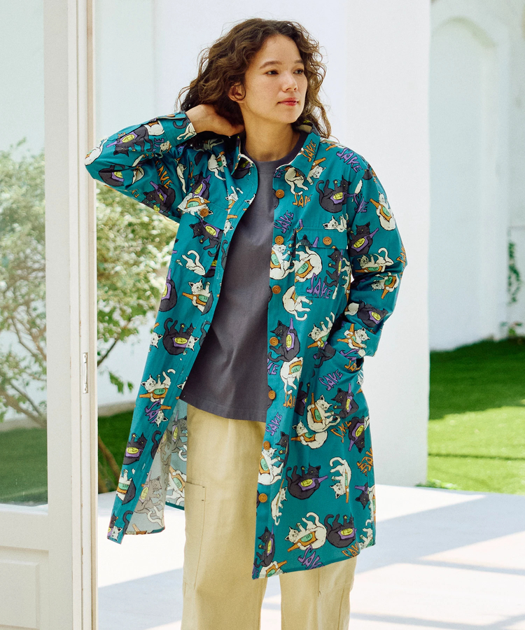 go slow caravan(ゴースローキャラバン) |ペイズリー/猫と晩酌 シャツワンピース (WOMENS)