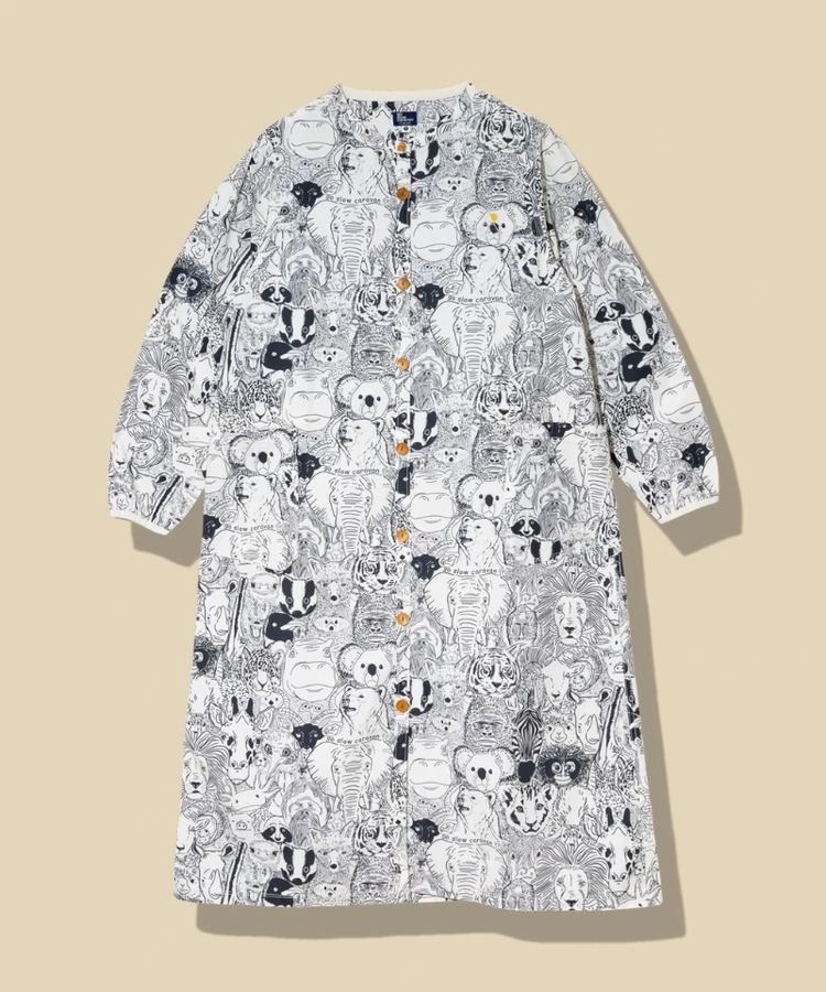 go slow caravan(ゴースローキャラバン) |アニマル/ワッペン ノーカラーシャツワンピース (WOMENS)